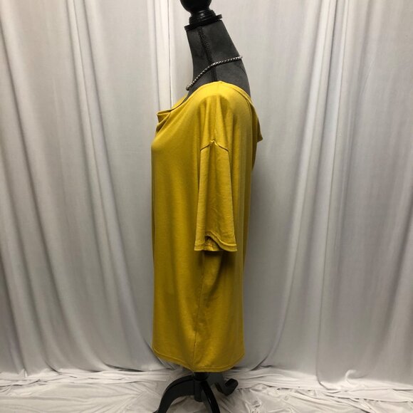 Crazy Train Tunic Womens Size 3XL Mustard Yellow Short Sleeve Asymmetrical NEW - Picture 3 of 8